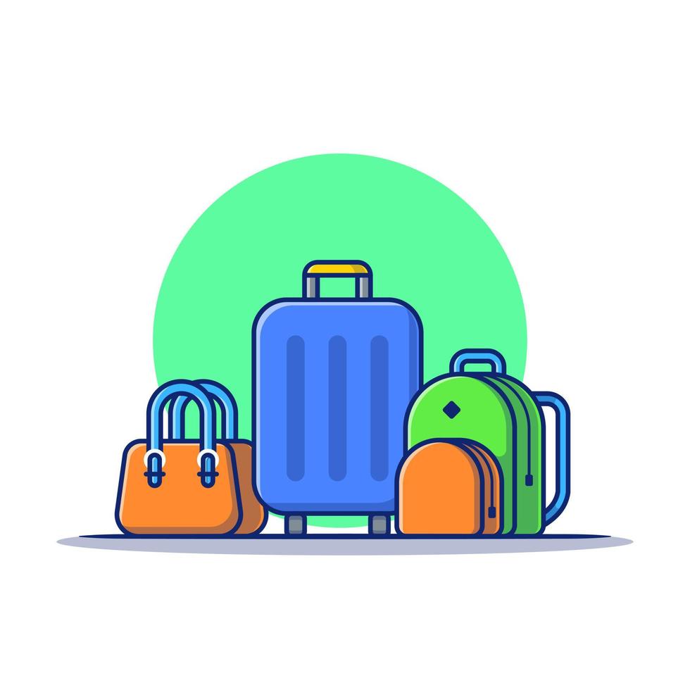 bagagem com ilustração de ícone de vetor de desenho de mala e saco. conceito de ícone de viagens isolado vetor premium. estilo de desenho animado plano