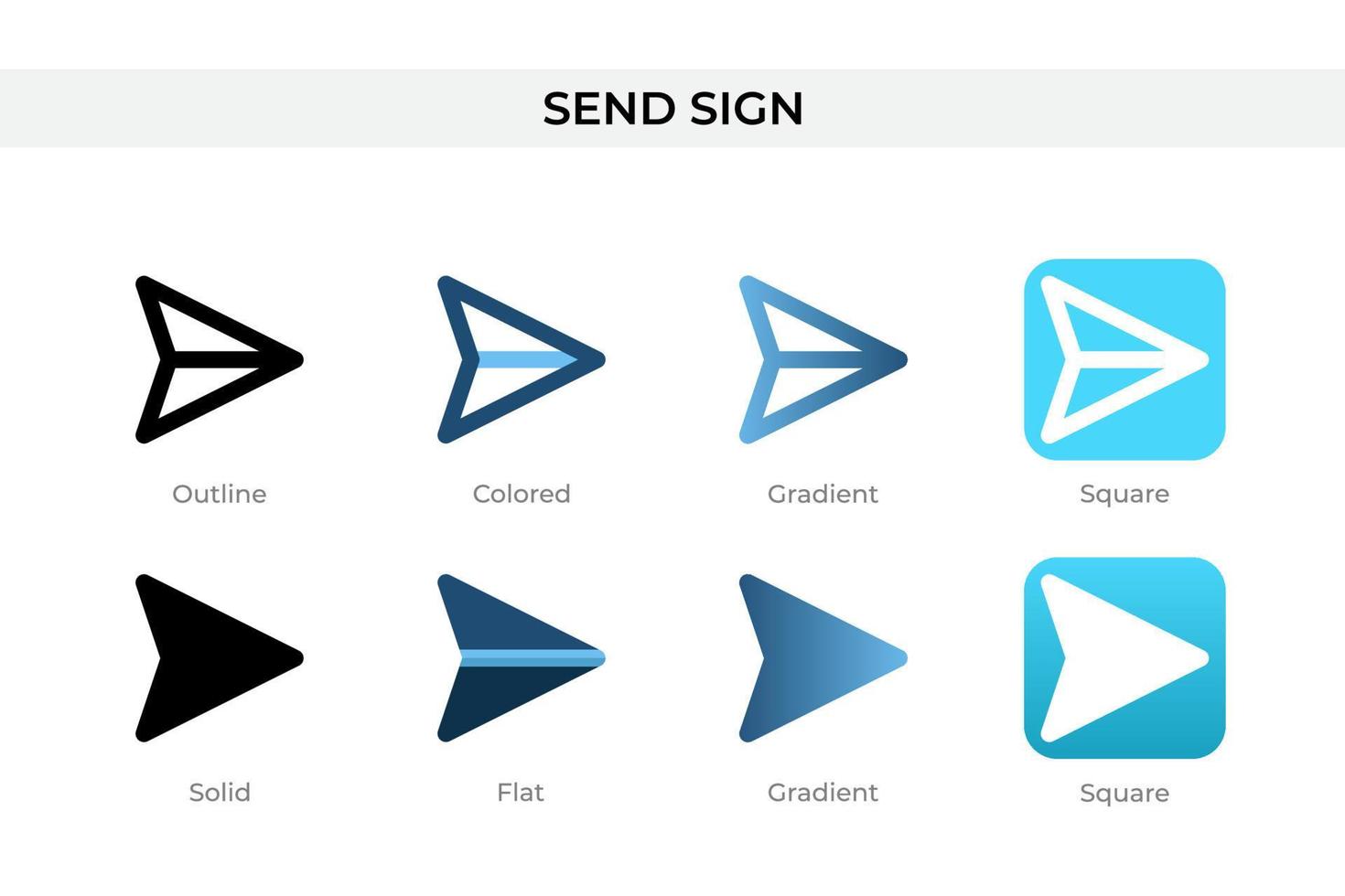 envie o ícone de sinal em estilo diferente. envie ícones vetoriais de sinal projetados em estilo de contorno, sólido, colorido, gradiente e plano. símbolo, ilustração do logotipo. ilustração vetorial vetor