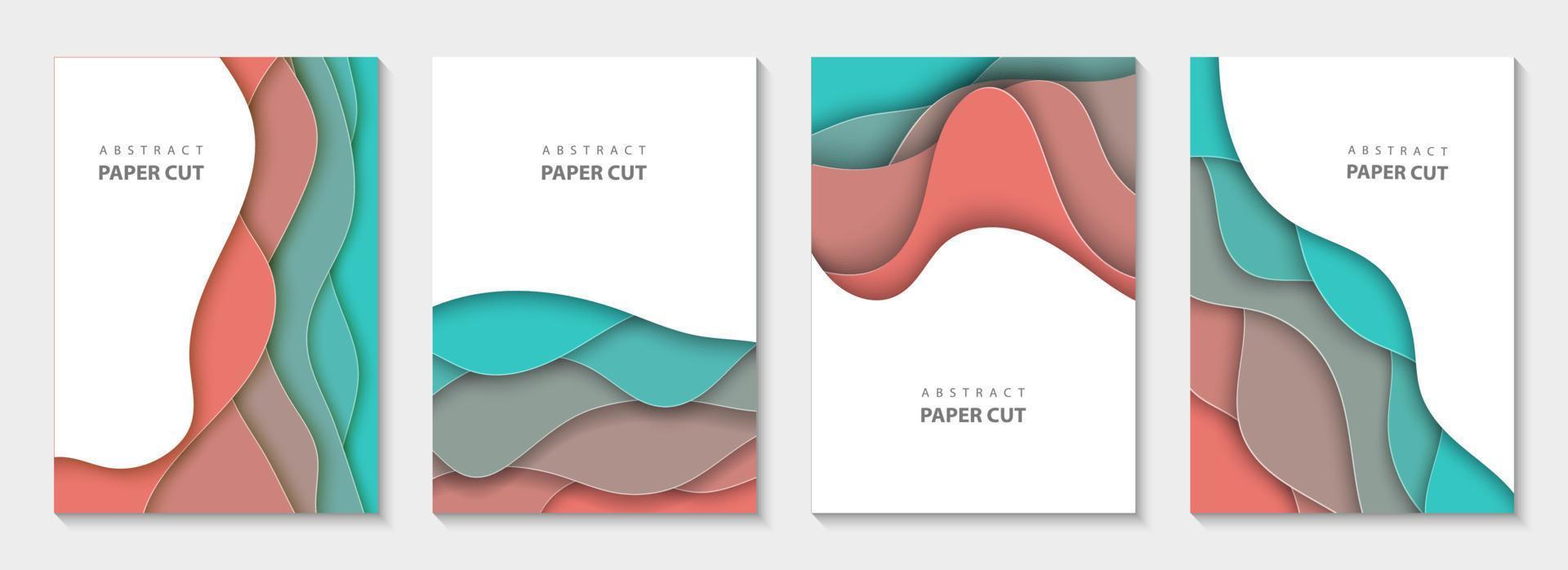 vetor panfletos verticais com formas de ondas de corte de papel colorido. Estilo de papel abstrato 3D, layout de design para apresentações de negócios, folhetos, cartazes, estampas, decoração, cartões, capa de folheto, banners.