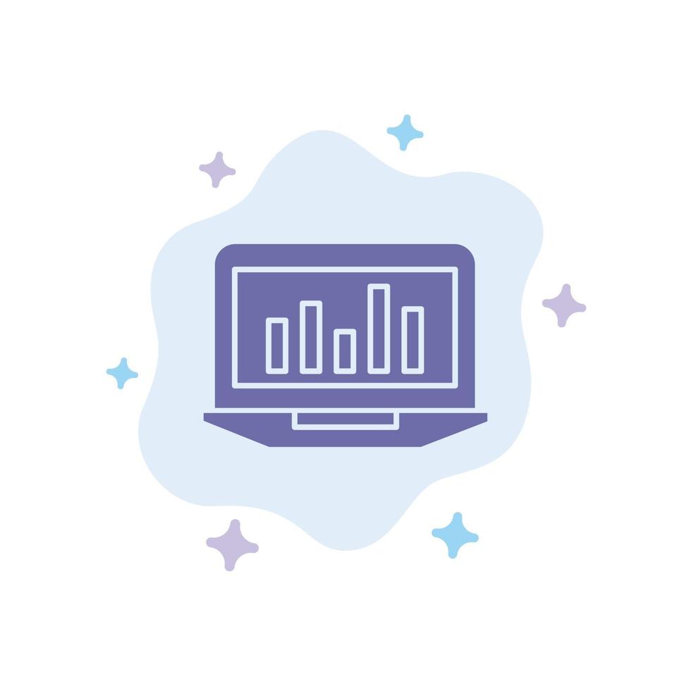 ícone azul de estatísticas de monitoramento de análise de gráfico de laptop no fundo da nuvem abstrata vetor