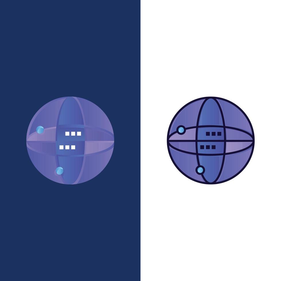 ícones do globo de computação da internet do mundo plano e linha cheia de ícones conjunto de fundo azul vector