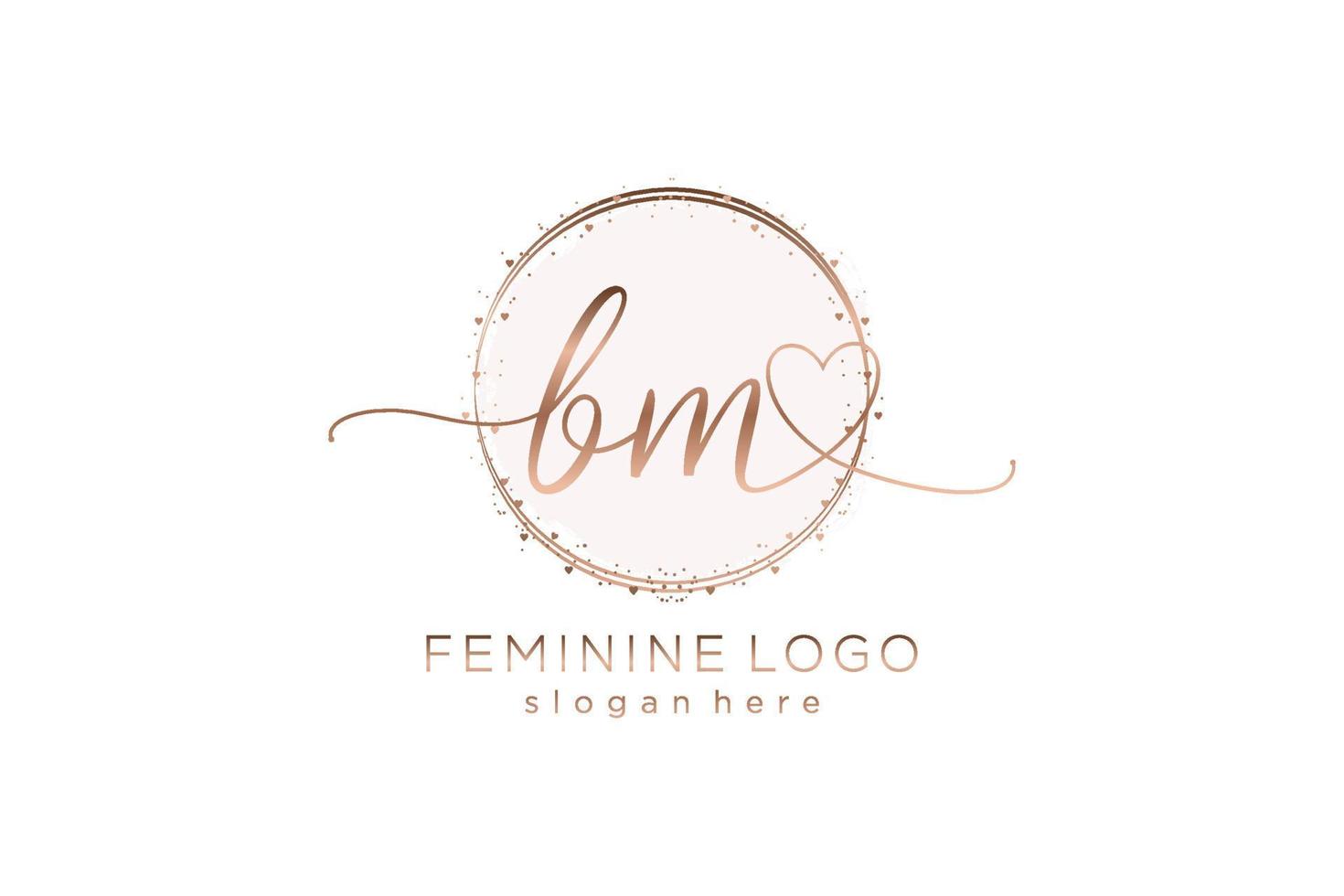 logotipo inicial de caligrafia bm com logotipo de vetor de modelo de círculo de casamento inicial, moda, floral e botânico com modelo criativo.