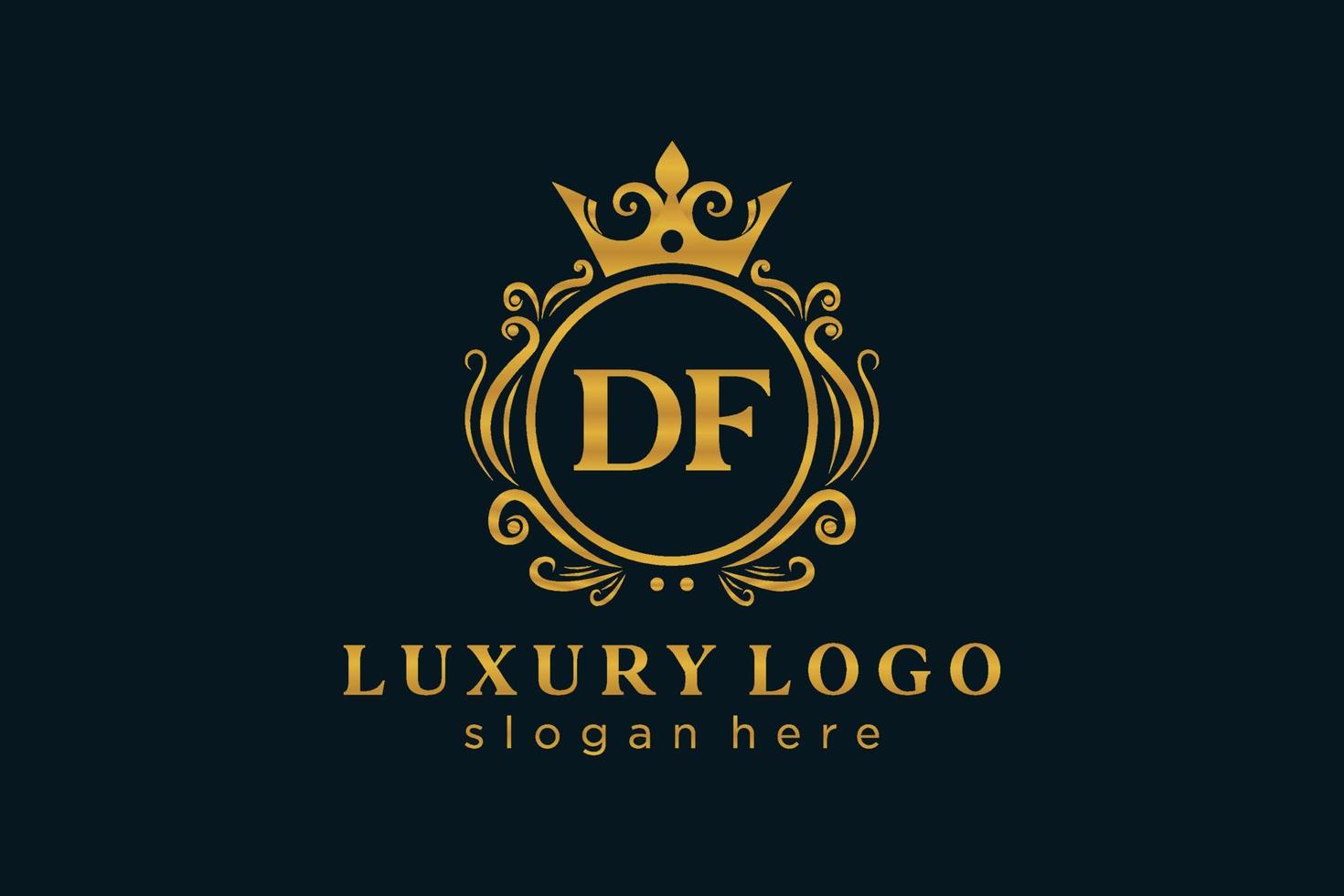 modelo de logotipo de luxo real de letra df inicial em arte vetorial para restaurante, realeza, boutique, café, hotel, heráldica, joias, moda e outras ilustrações vetoriais. vetor