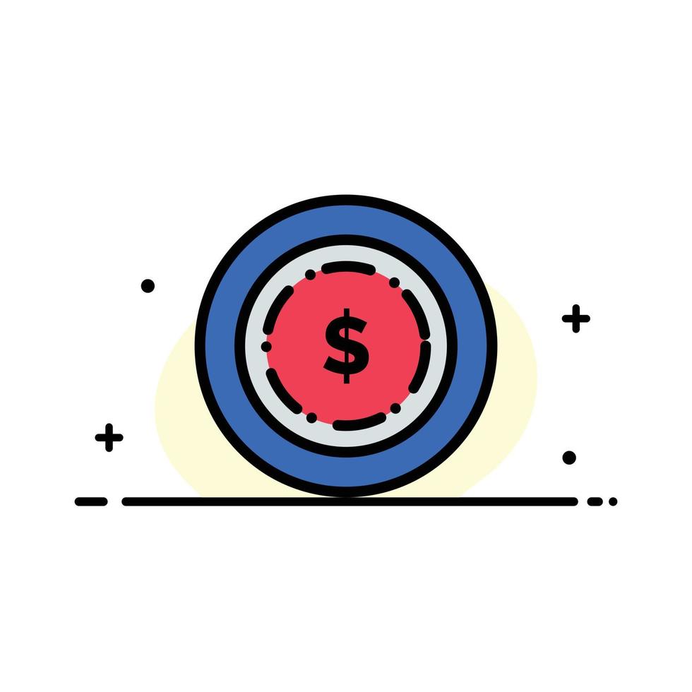modelo de banner de vetor de ícone cheio de linha plana de negócios de dinheiro de dólar americano