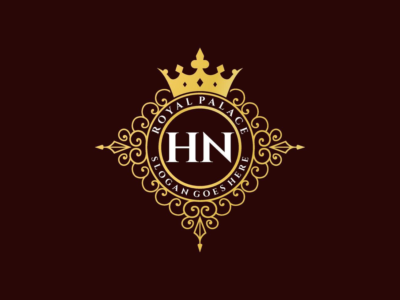 letra hn antigo logotipo vitoriano de luxo real com moldura ornamental. vetor