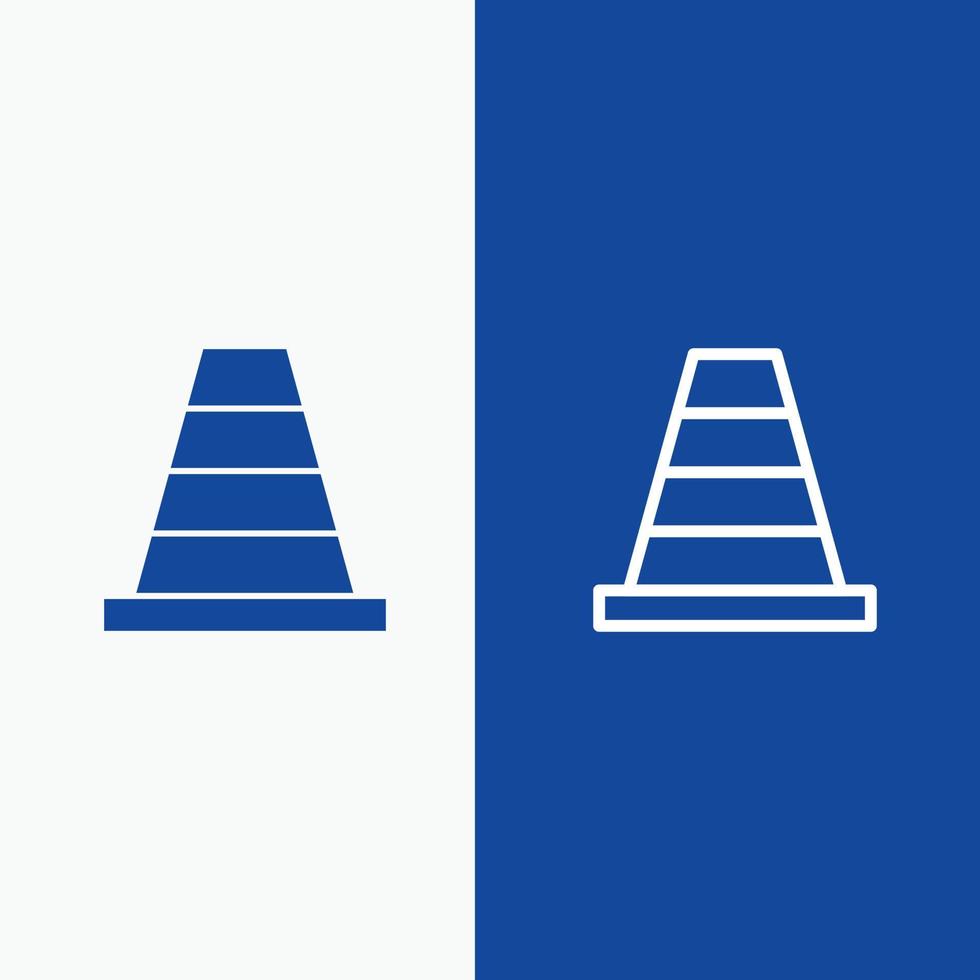 linha de ferramentas de construção de cone e ícone sólido de glifo banner azul linha e ícone sólido de glifo banner azul vetor