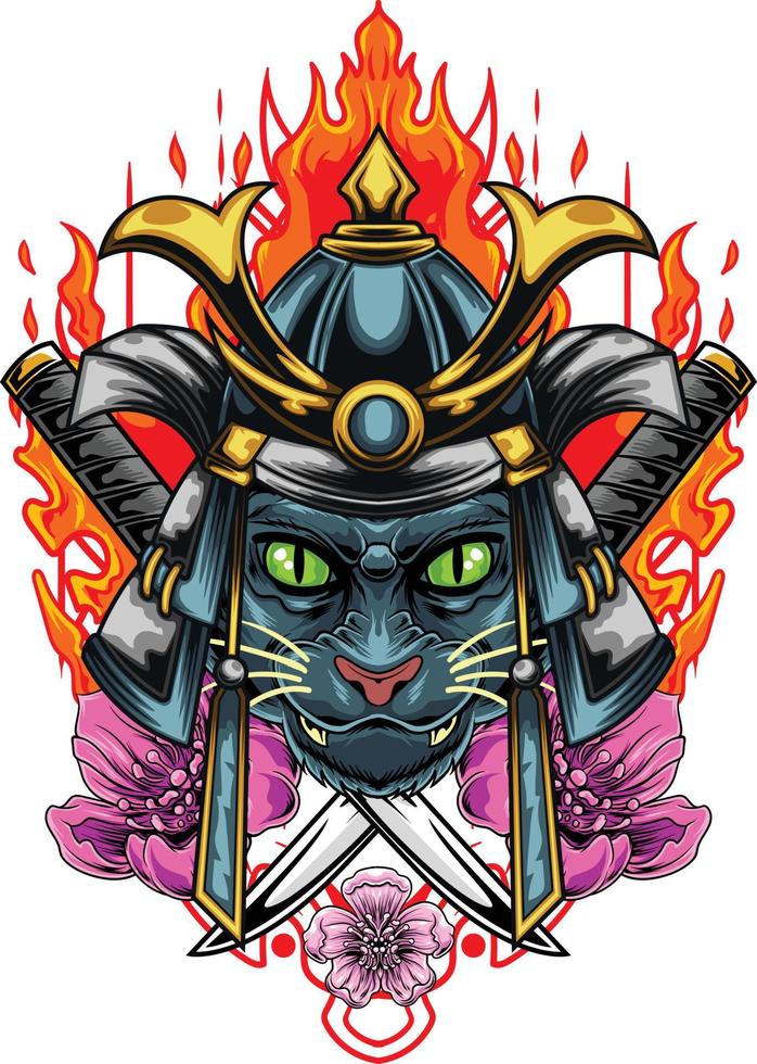 ilustração vetorial de gato samurai vetor