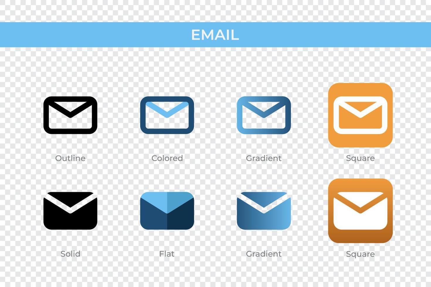 ícone de e-mail em estilo diferente. ícones de vetor de e-mail projetados em estilo de contorno, sólido, colorido, gradiente e plano. símbolo, ilustração do logotipo. ilustração vetorial