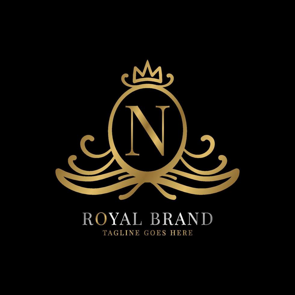 letra n design de logotipo de vetor de crista real para marca vintage e inicial de cuidados de beleza