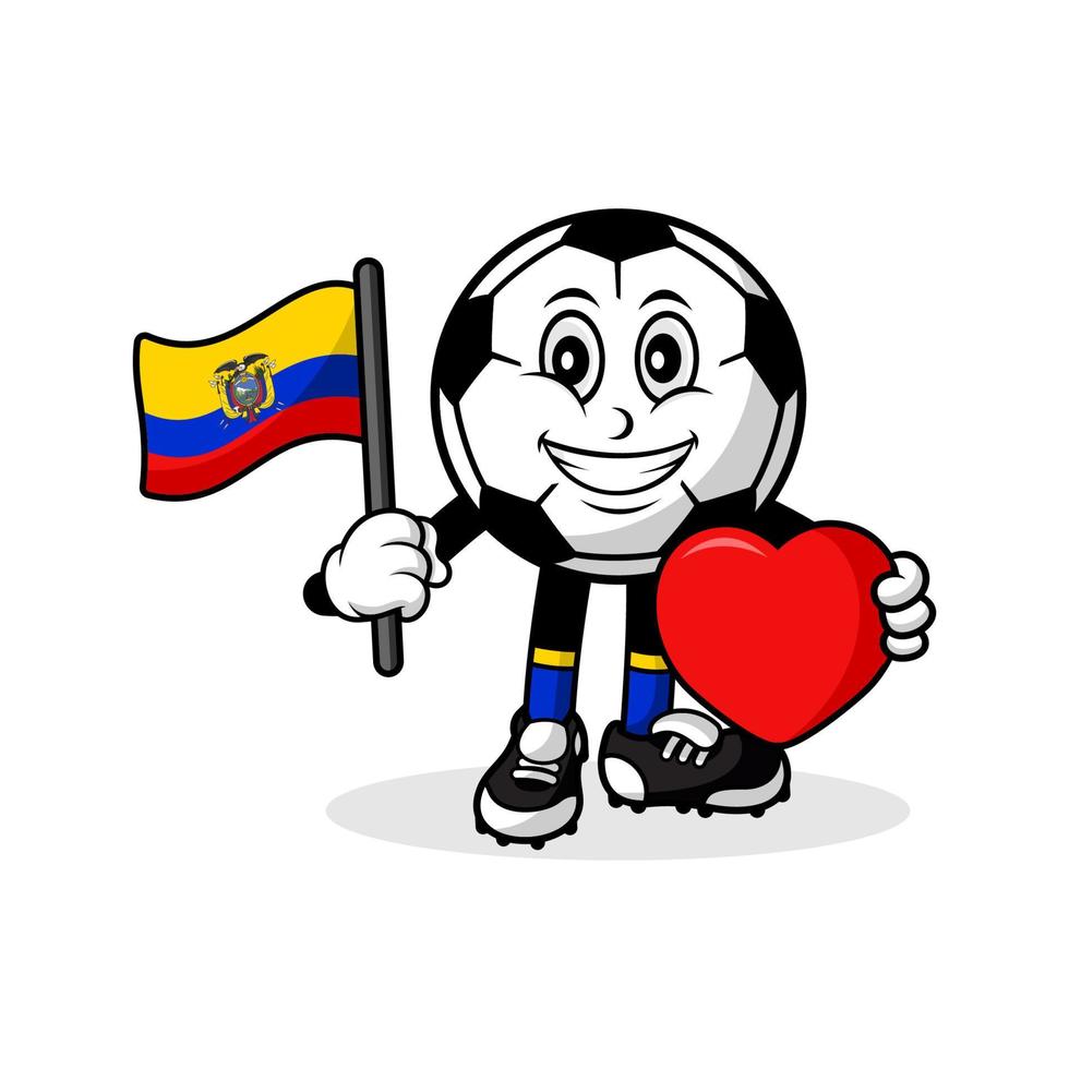 mascote desenho animado futebol amor design de bandeira do equador vetor