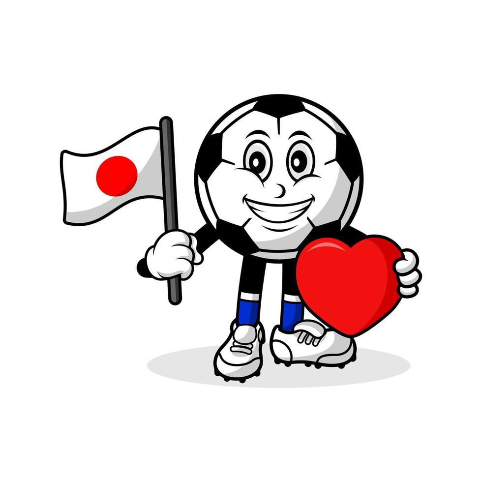 mascote desenho animado futebol amor japão design de bandeira vetor