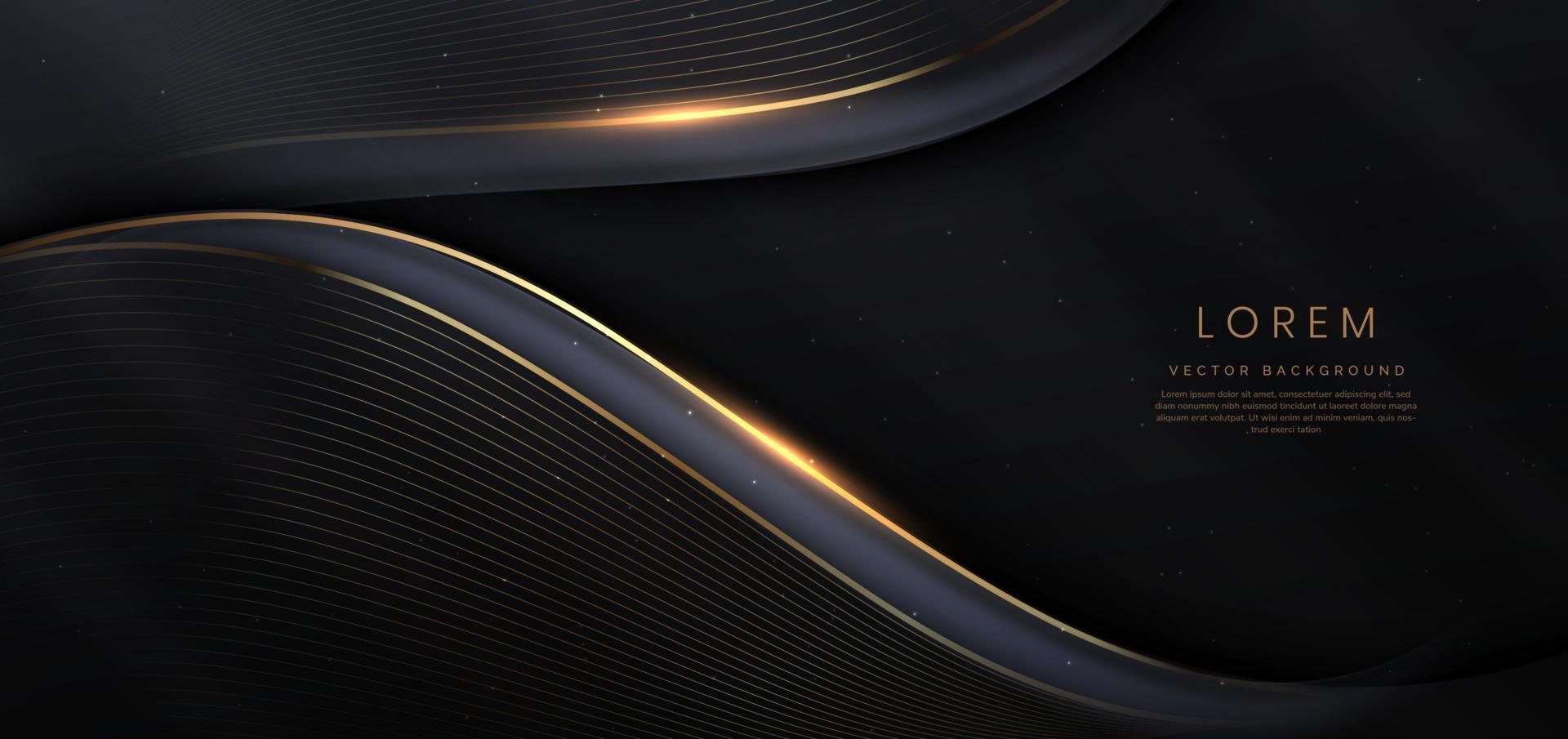 linhas douradas de curva de luxo em fundo preto com espaço de cópia de efeito de iluminação para texto. estilo de design de luxo. modelo de design de prêmio premium. vetor