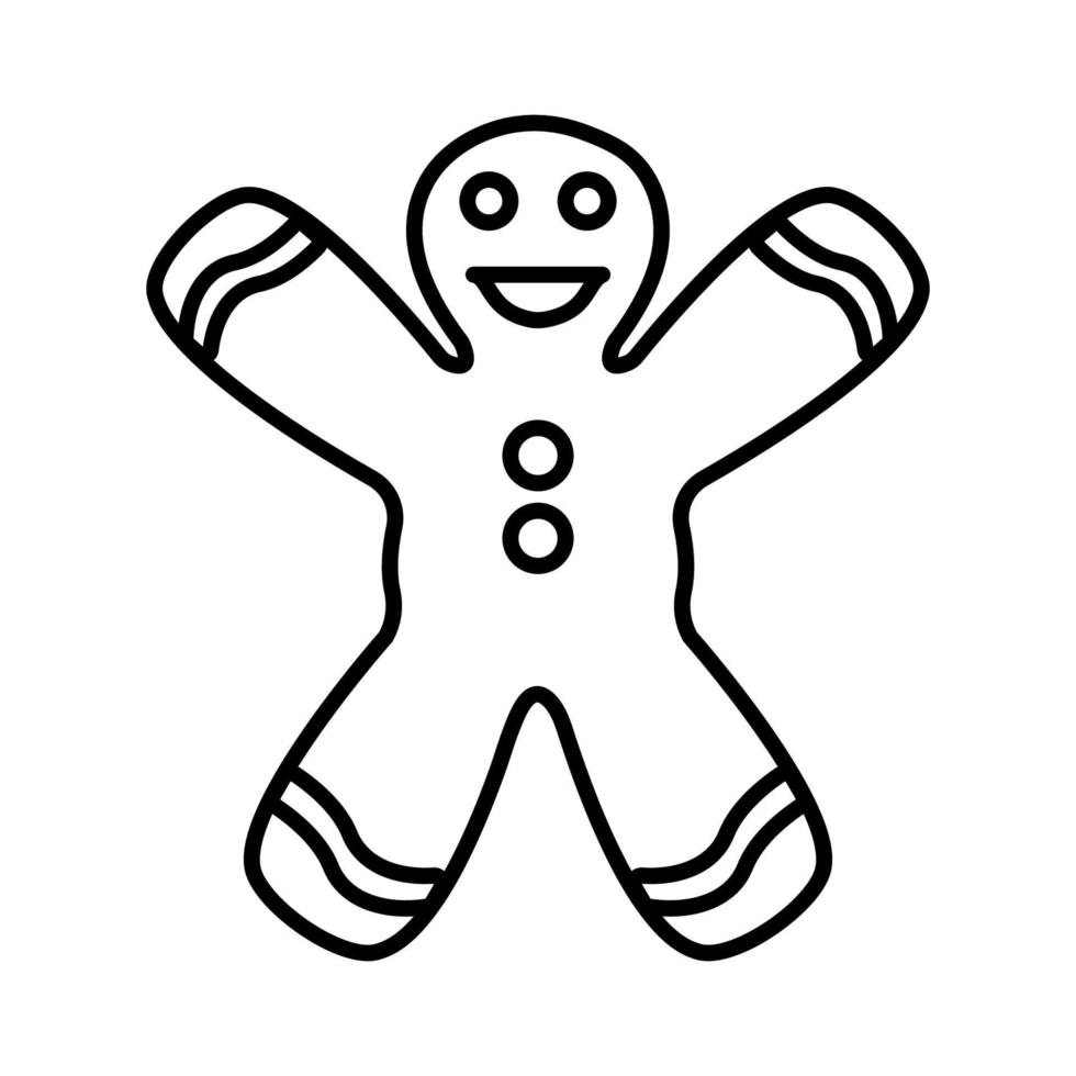 preto e branco pequeno ícone linear simples de um lindo pão de gengibre de Natal de ano novo festivo, homem de gengibre, biscoitos na forma de um homem isolado em um fundo branco. ilustração vetorial vetor