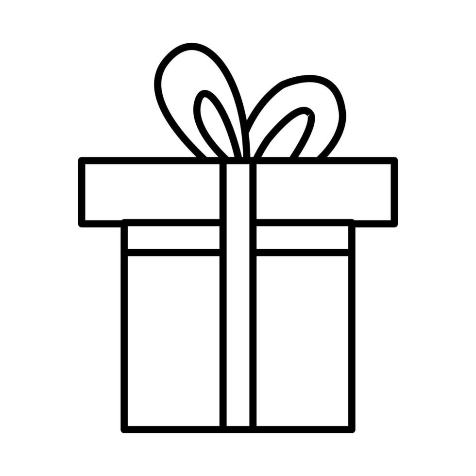 preto e branco pequeno ícone linear simples de um belo presente de natal de ano novo de férias em uma bela caixa com fitas e um laço isolado em um fundo branco. ilustração vetorial vetor