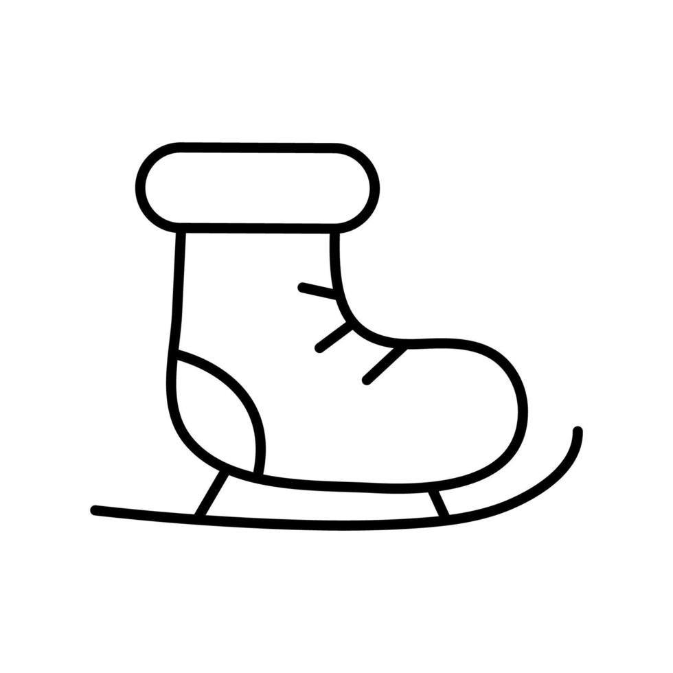 preto e branco pequeno ícone linear simples de patins de natal de um lindo ano novo festivo para hóquei ou patinação artística em um fundo branco. ilustração vetorial vetor