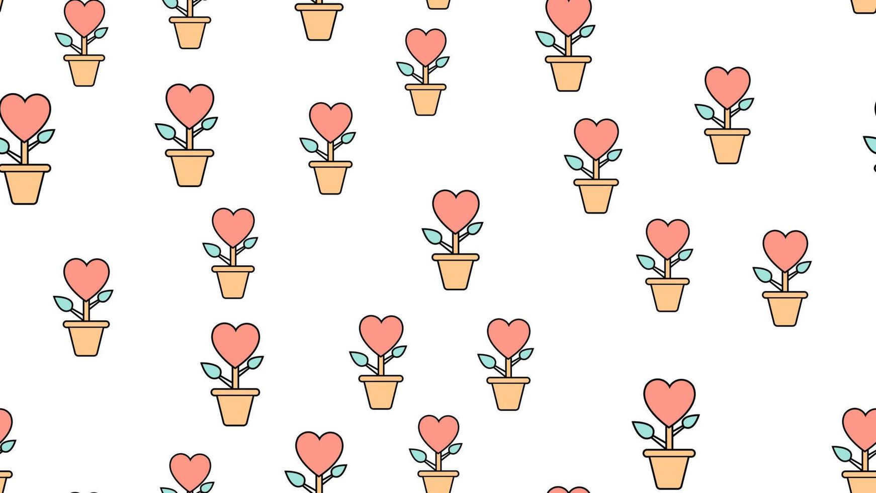 padrão sem emenda de textura de ícones de flores planas com corações, itens de amor para o feriado do dia dos namorados amor 14 de fevereiro ou 8 de março em um fundo branco. ilustração vetorial vetor