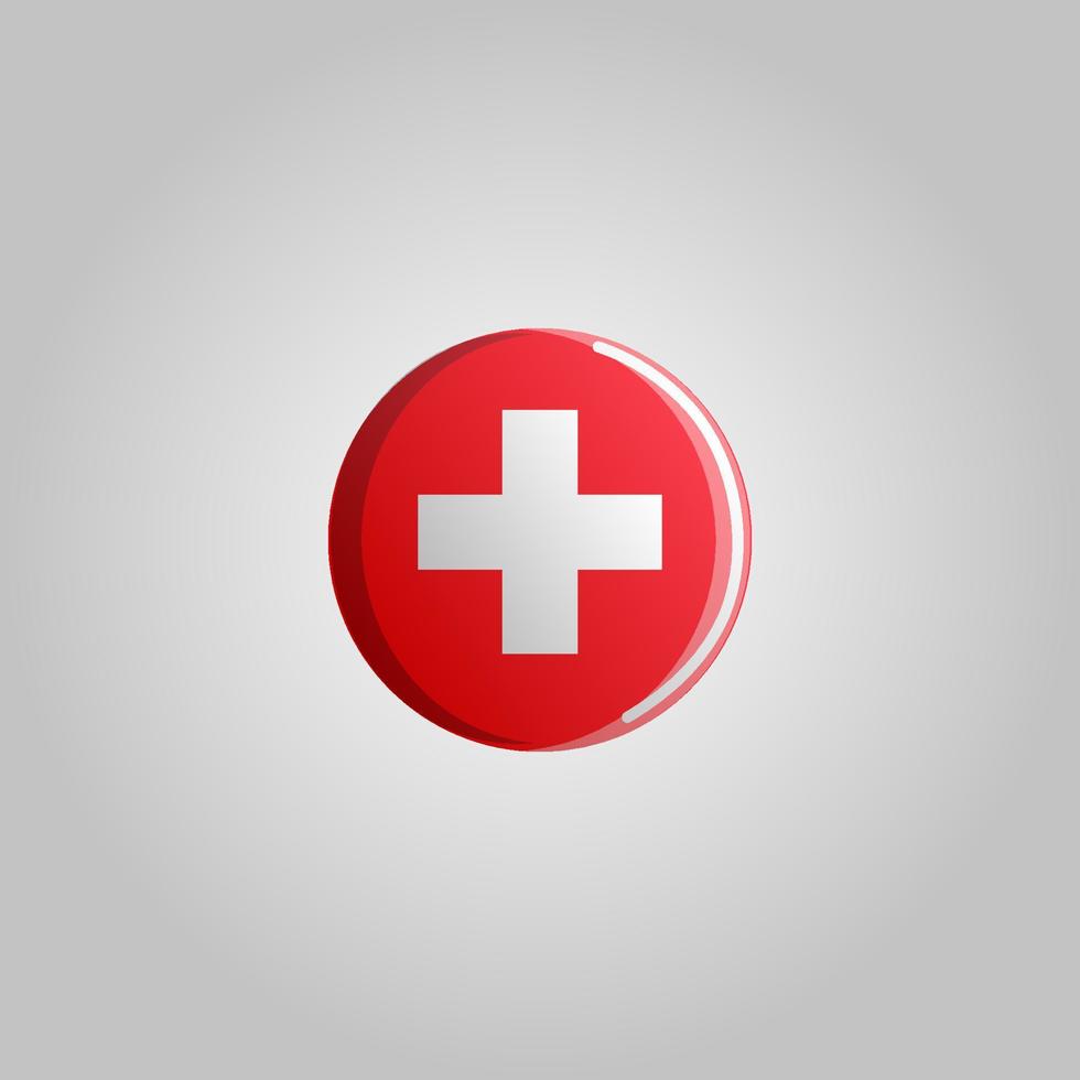 belo emblema de ícone médico vermelho de medicina e primeiros socorros com uma cruz em um fundo branco vetor