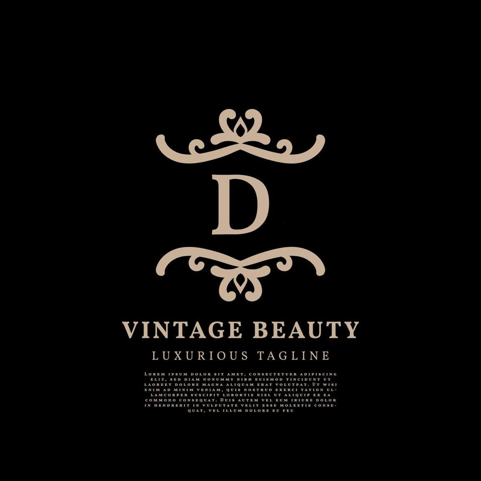 letra d design de logotipo de vetor vintage de luxo de crista simples para cuidados de beleza, mídia de estilo de vida e marca de moda