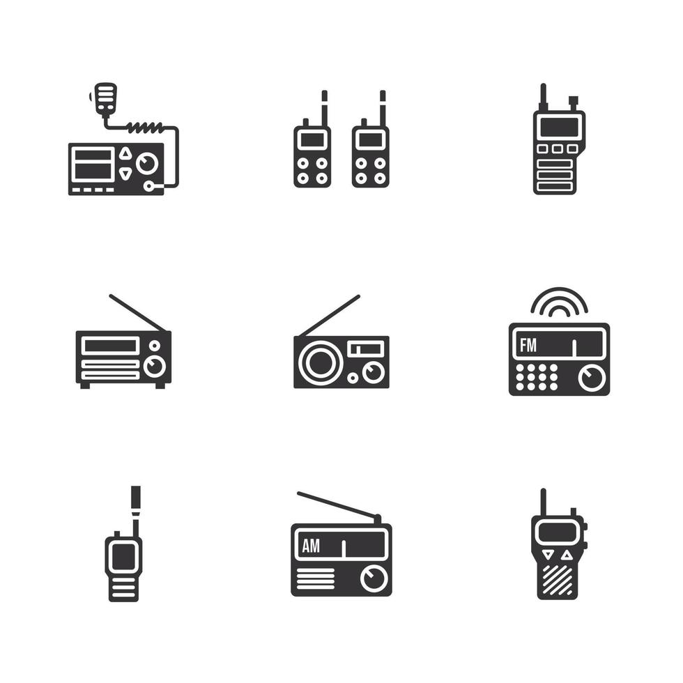 ícone de rádio transceptor walkie-talkie preto sobre um fundo branco. ilustração vetorial vetor