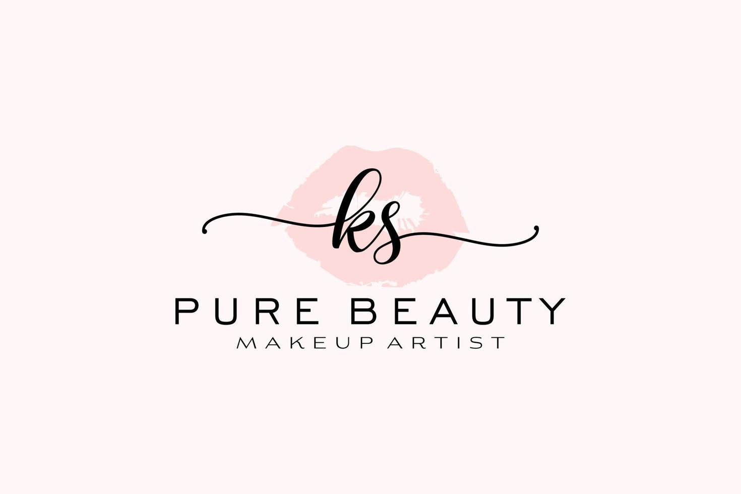 design de logotipo pré-fabricado de lábios em aquarela ks inicial, logotipo para marca de negócios de maquiador, design de logotipo de boutique de beleza blush, logotipo de caligrafia com modelo criativo. vetor