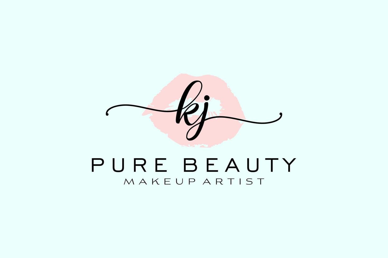 design de logotipo pré-fabricado de lábios de aquarela kj inicial, logotipo para marca de negócios de maquiador, design de logotipo de boutique de beleza blush, logotipo de caligrafia com modelo criativo. vetor
