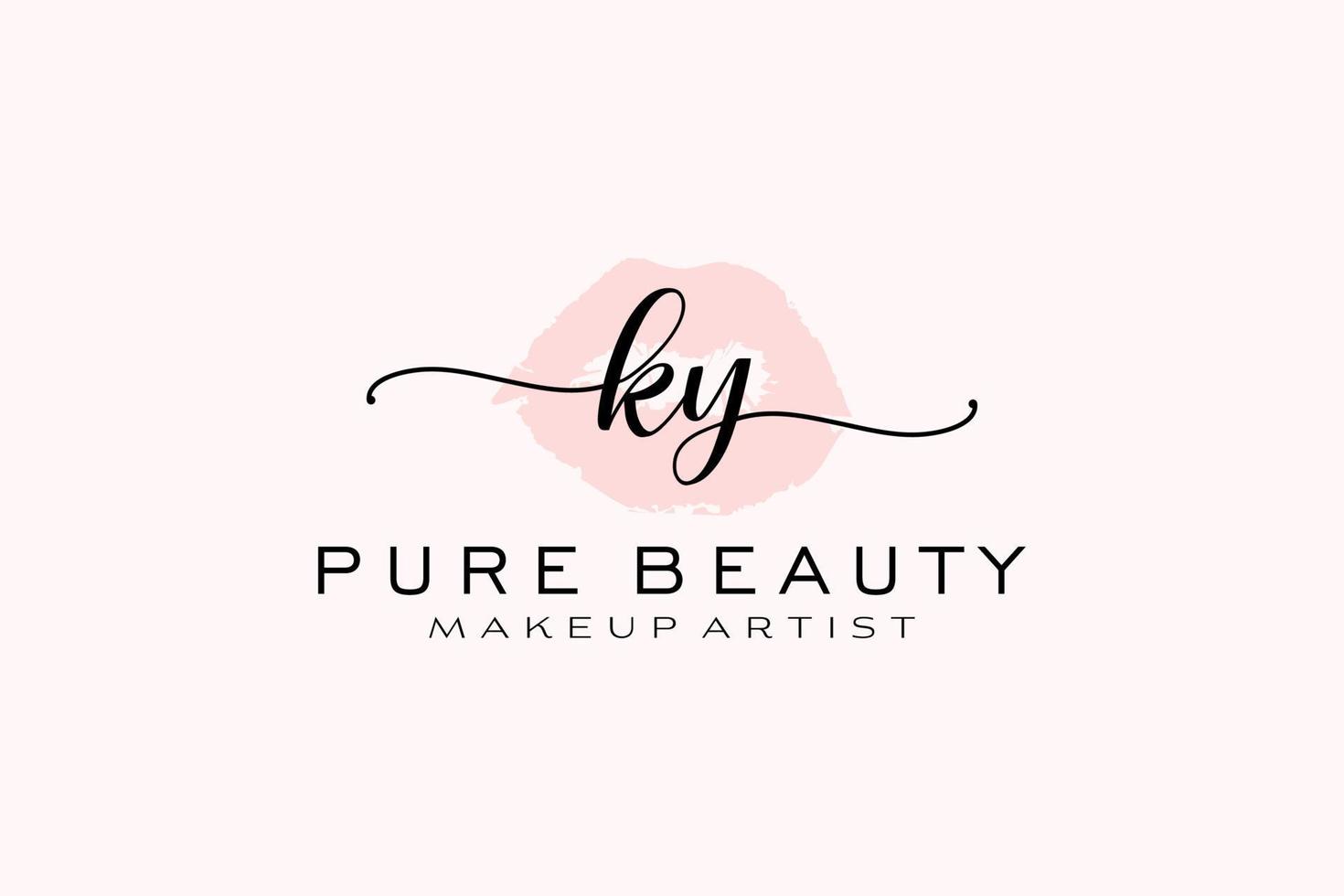 design de logotipo pré-fabricado de lábios em aquarela ky inicial, logotipo para marca de negócios de maquiador, design de logotipo de boutique de beleza blush, logotipo de caligrafia com modelo criativo. vetor