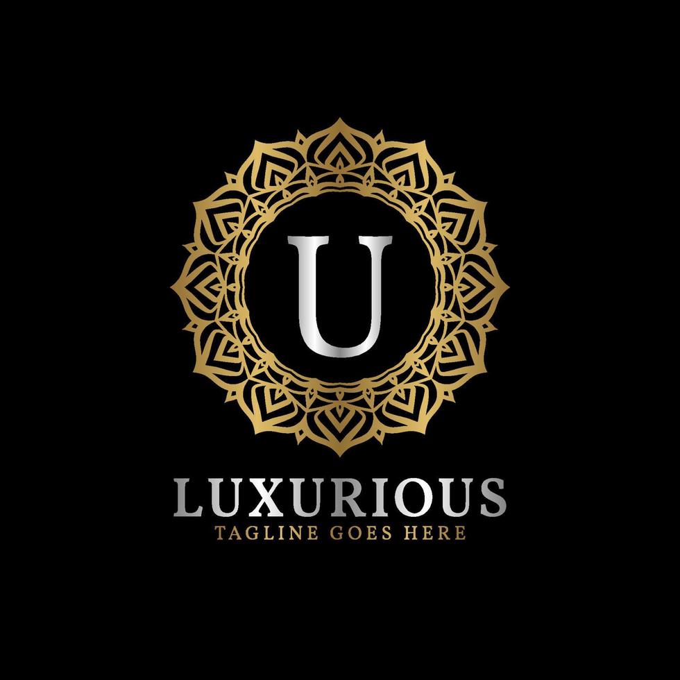 letra u design de logotipo de vetor de iniciais de arte de mandala de flores decorativas luxuosas para casamento, spa, hotel, cuidados de beleza