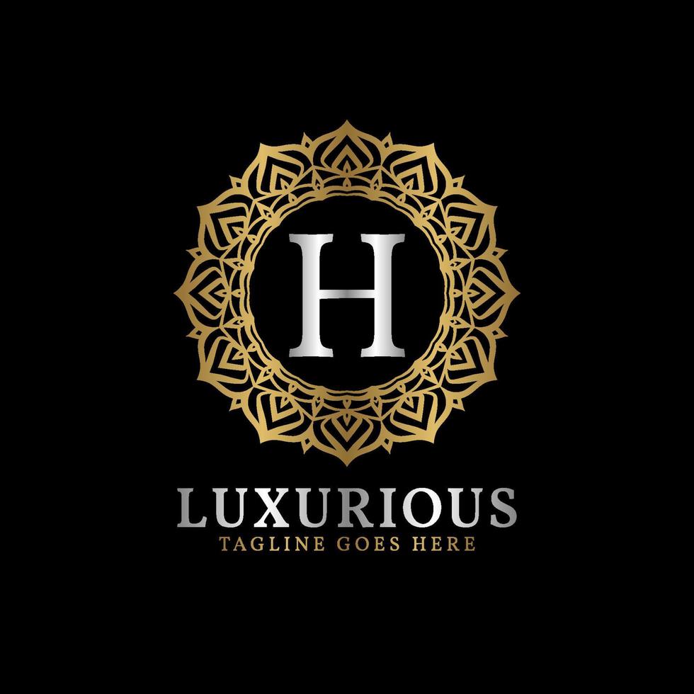 letra h design de logotipo de vetor de iniciais de arte de mandala de flores decorativas luxuosas para casamento, spa, hotel, cuidados de beleza