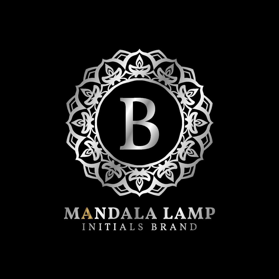 letra b design de logotipo decorativo de iniciais de lâmpada mandala para casamento, spa, hotel, cuidados de beleza vetor