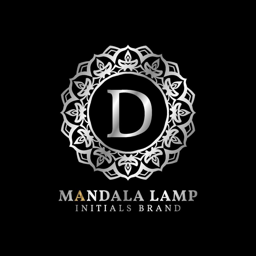 letra d mandala lâmpada inicial design de logotipo de vetor decorativo para casamento, spa, hotel, cuidados de beleza
