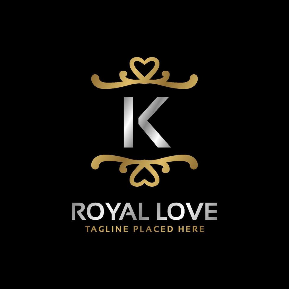 letra k design de logotipo vintage de luxo em forma de coração real para moda, hotel, casamento, restaurante, cuidados de beleza vetor