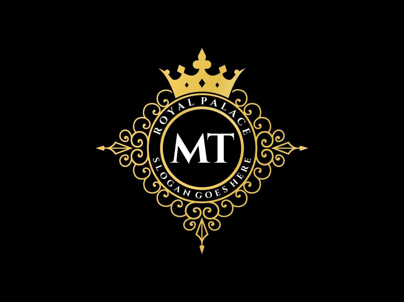 letra mt antigo logotipo vitoriano de luxo real com moldura ornamental. vetor