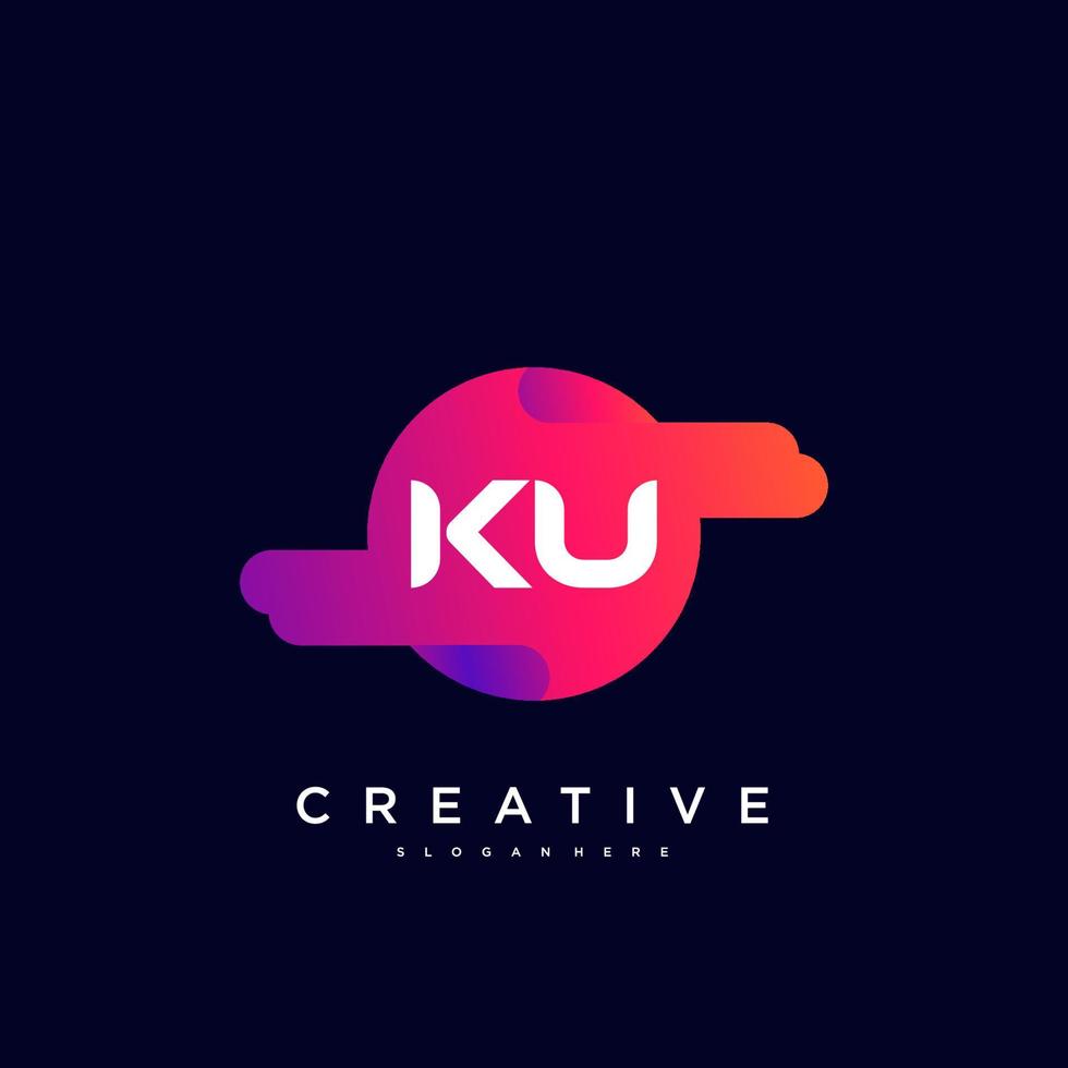ku elementos de modelo de design de ícone de logotipo de letra inicial com arte colorida de onda vetor