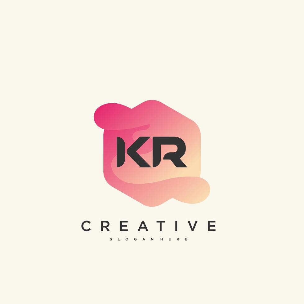 elementos de modelo de design de ícone de logotipo de letra inicial kr com arte colorida de onda vetor