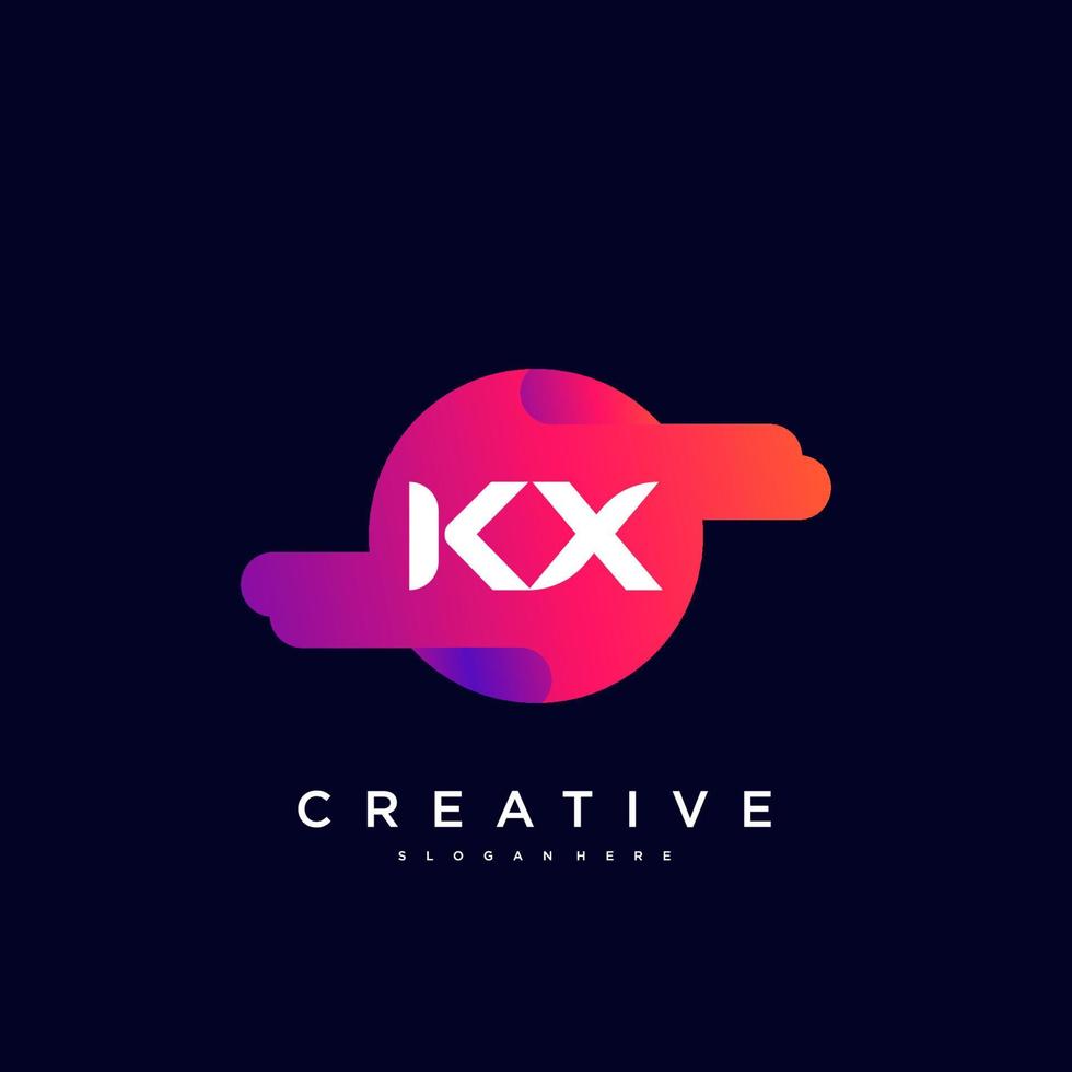 elementos de modelo de design de ícone de logotipo de letra inicial kx com arte colorida de onda vetor