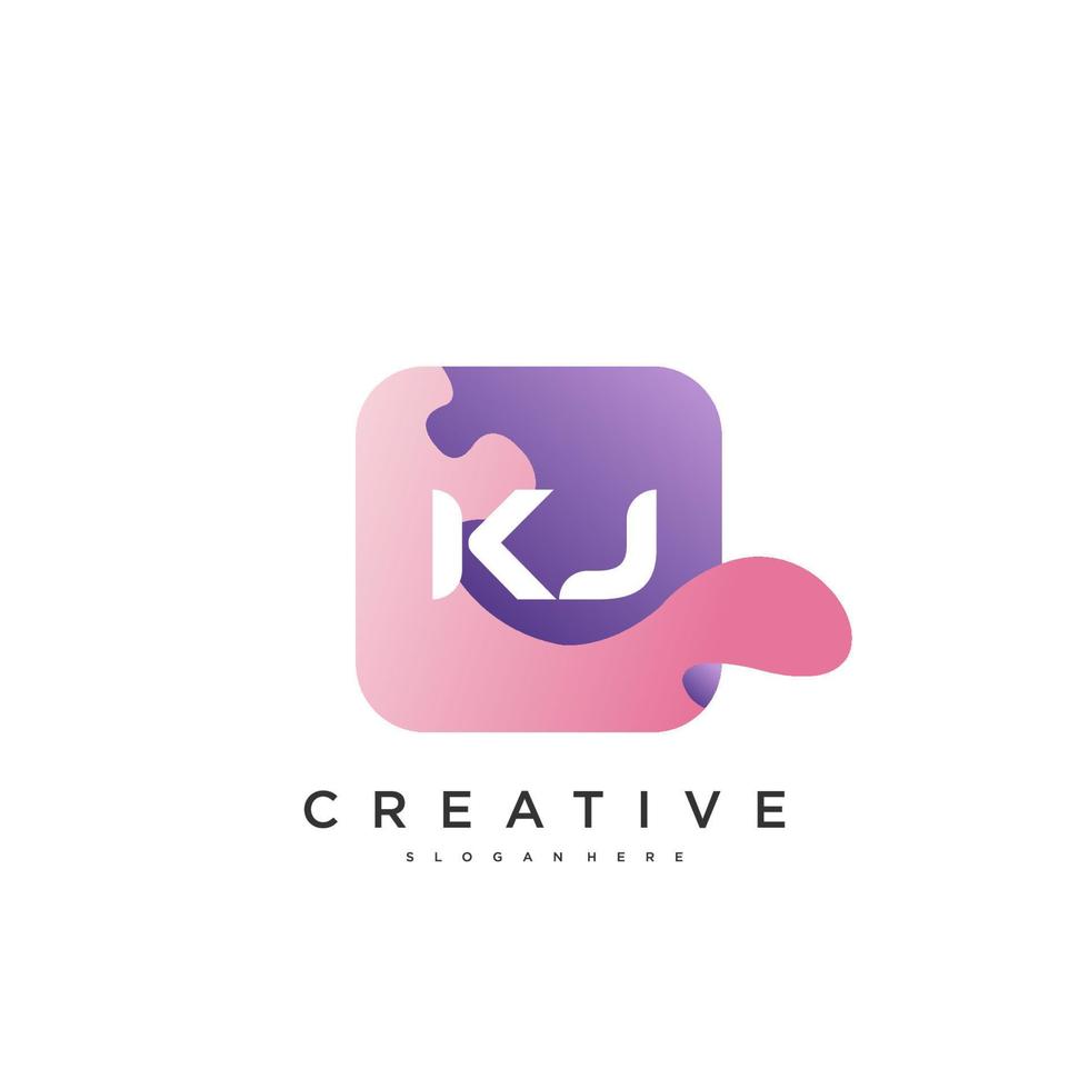 kj elementos de modelo de design de ícone de logotipo de letra inicial com arte colorida de onda vetor