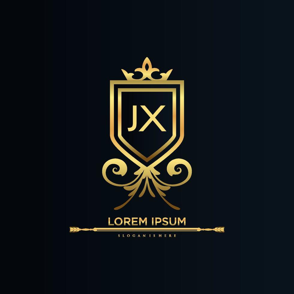 jx letra inicial com royal template.elegant com vetor de logotipo de coroa, ilustração em vetor de logotipo de letras criativas.