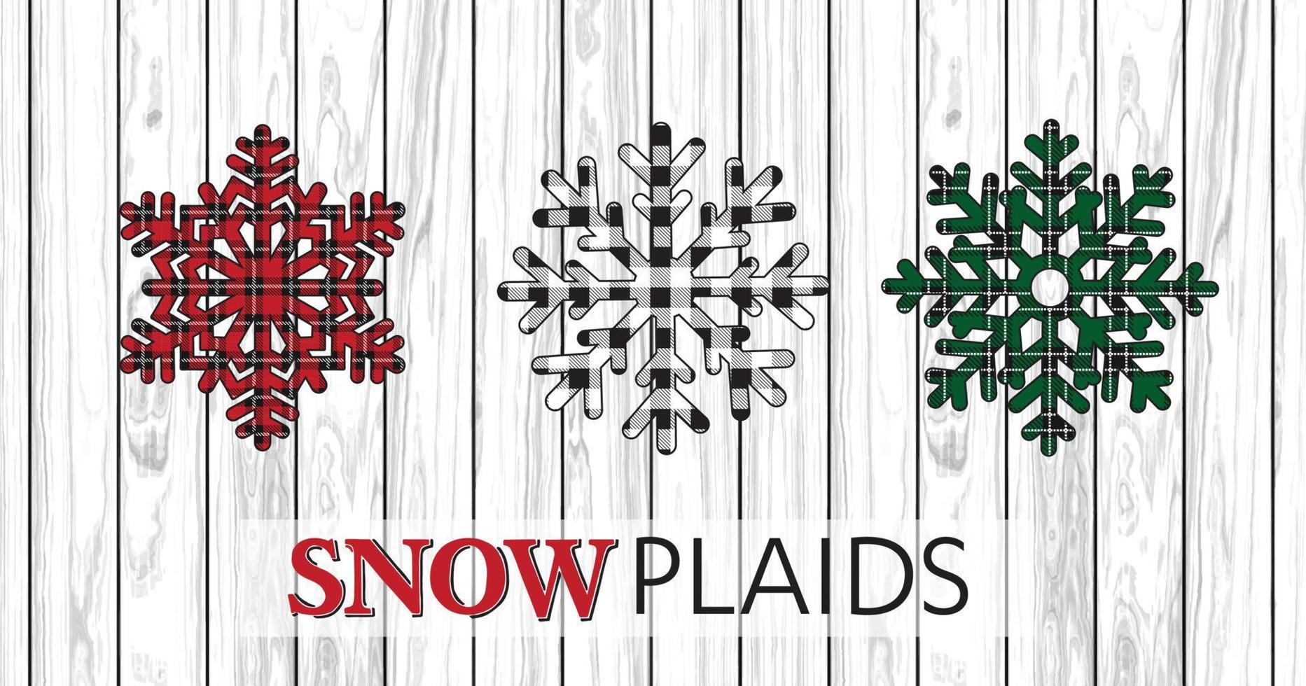 flocos de neve de natal com design de xadrez diferente - snowplaids - design de vetor de natal