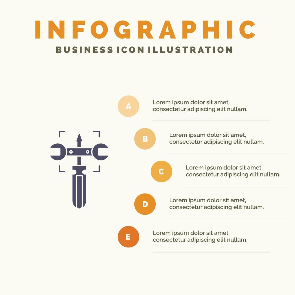 configuração chave de engrenagem parafuso ícone sólido infográficos fundo de apresentação de 5 etapas vetor