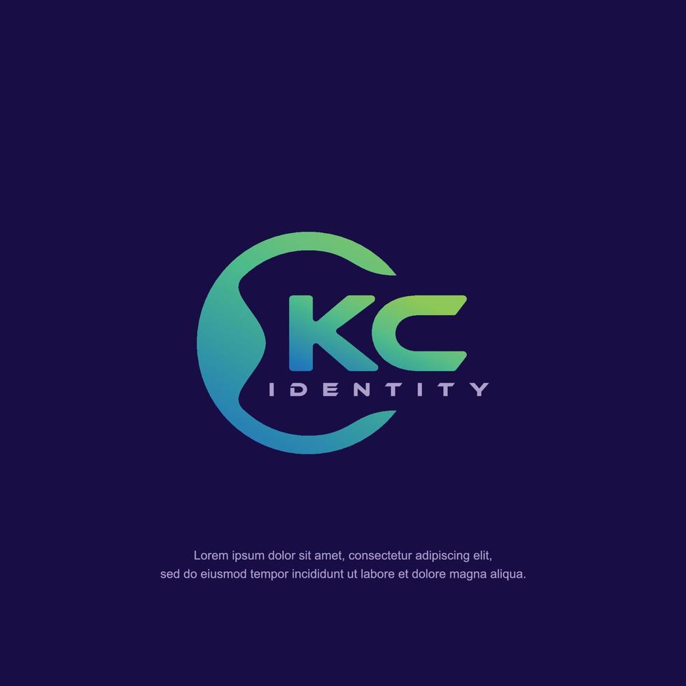 vetor de modelo de logotipo de linha circular de letra inicial kc com mistura de cores gradientes