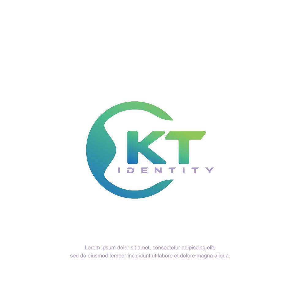 vetor de modelo de logotipo de linha circular de letra inicial kt com mistura de cores gradientes