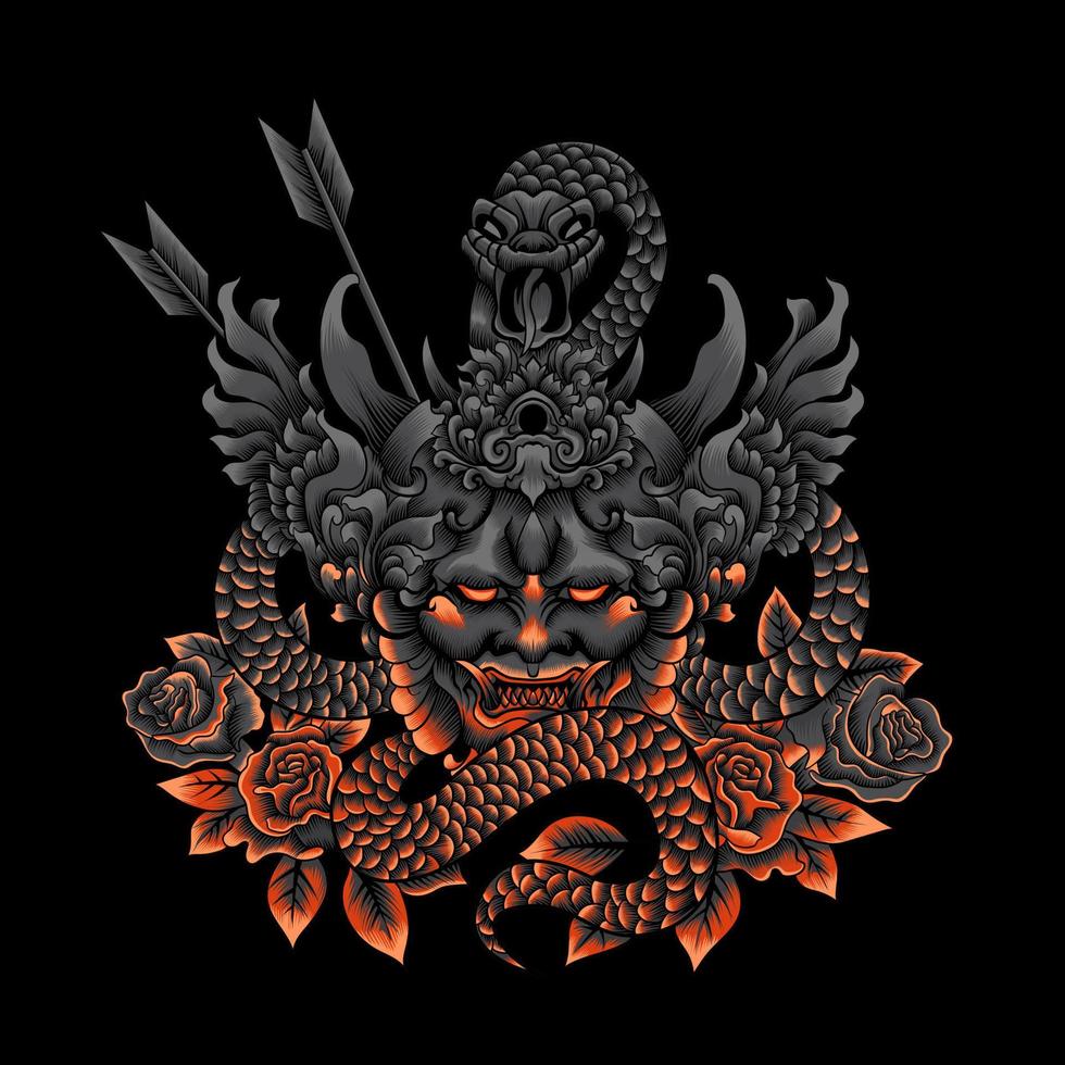 máscara hannya com ilustração vetorial de cobra vetor