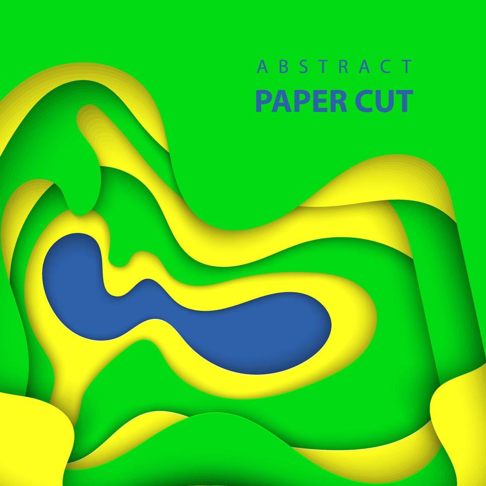 de fundo vector com formas de corte de papel de cores da bandeira brasileira. Estilo de arte de papel abstrato 3D, layout de design para apresentações de negócios, folhetos, cartazes, estampas, decoração, cartões, capa de folheto.