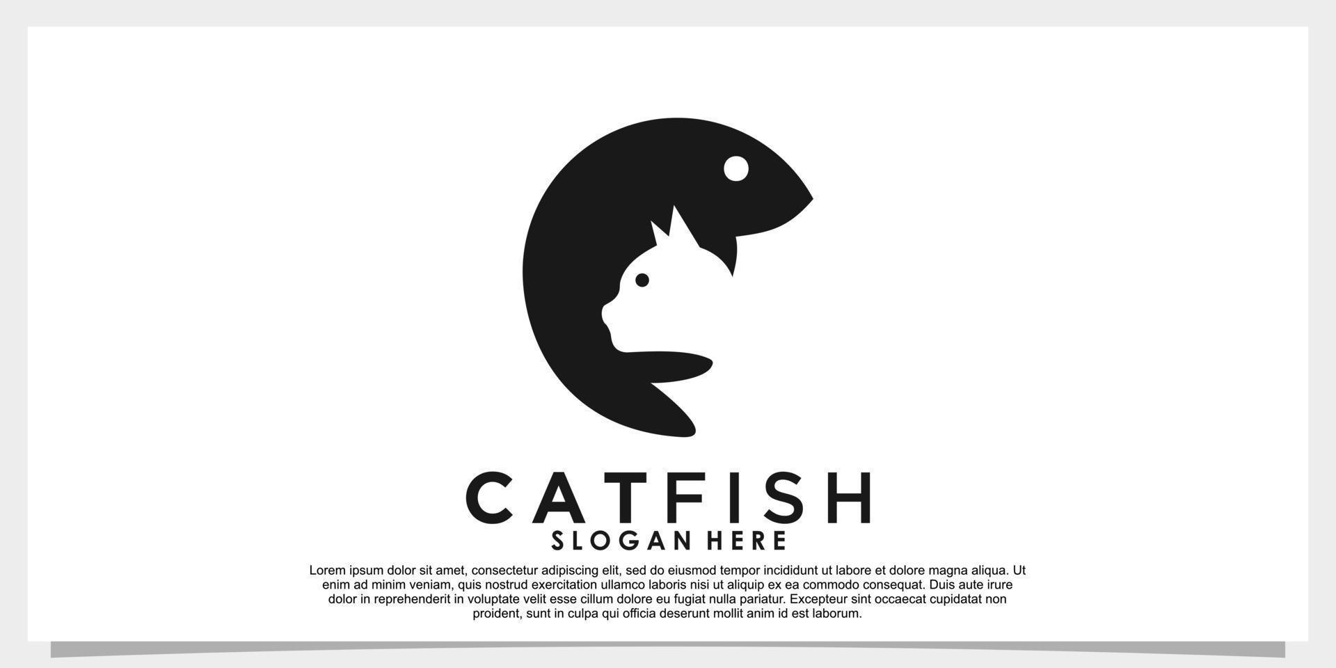 ilustração vetorial de design de logotipo de gato e peixe com vetor premium de conceito criativo