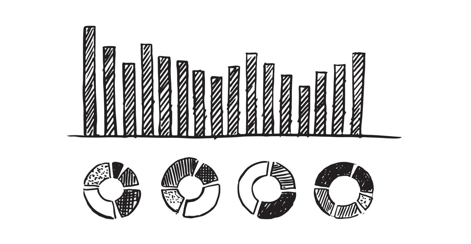 ícones de gráficos e gráficos, conjunto desenhado à mão. vetor