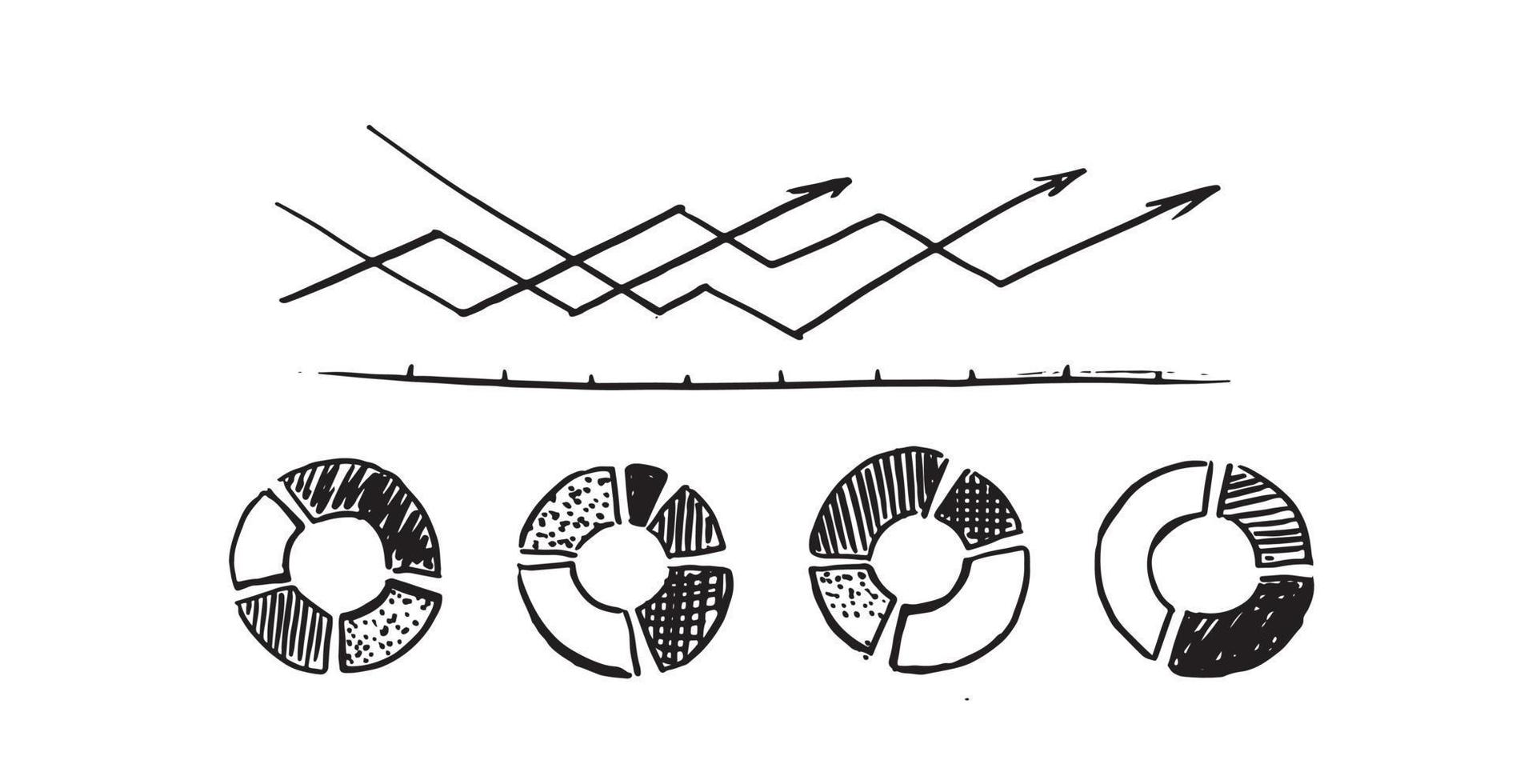 ícones de gráficos e gráficos, conjunto desenhado à mão. vetor