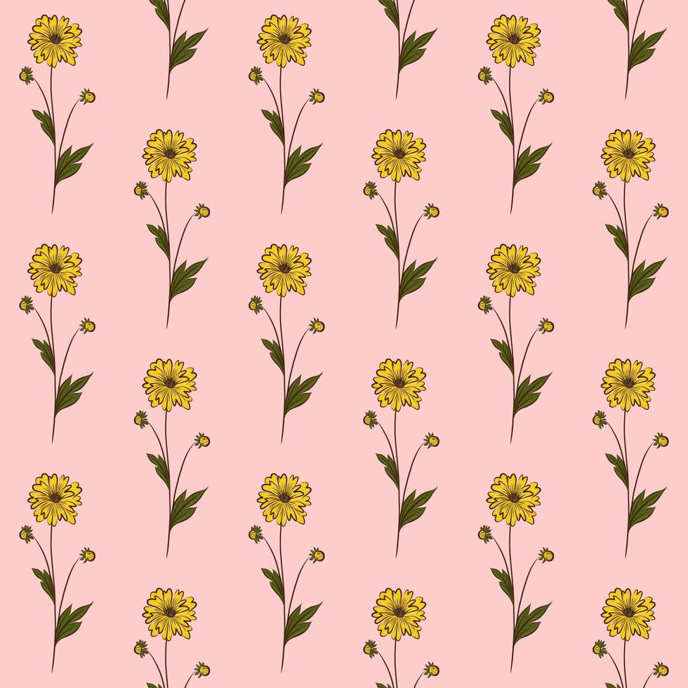 fundo sem costura de vetor rosa com flores silvestres de rudbeckia amarelo