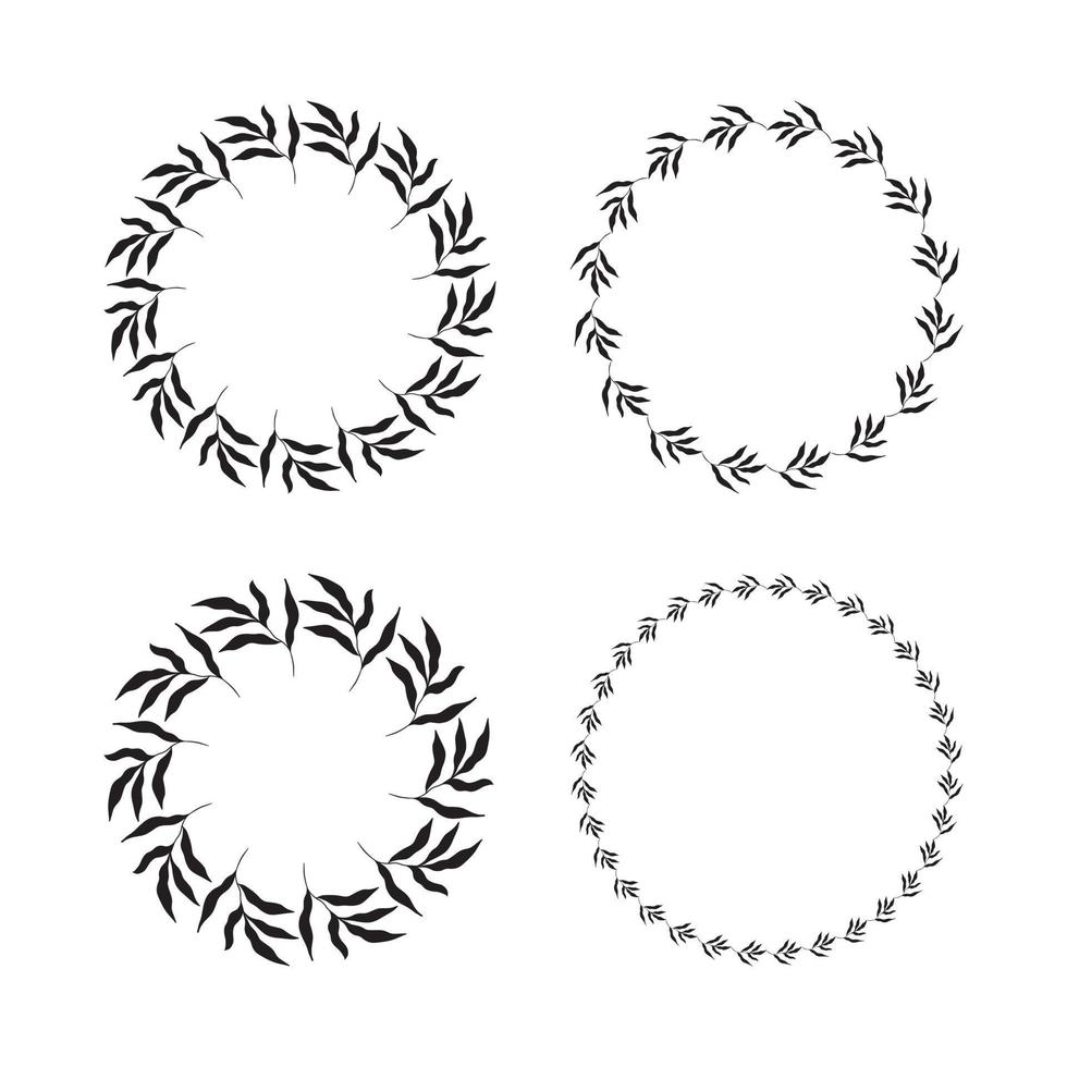 ilustração da coleção de molduras pretas em forma de círculo sortidas feitas de plantas em fundo branco isolado vetor