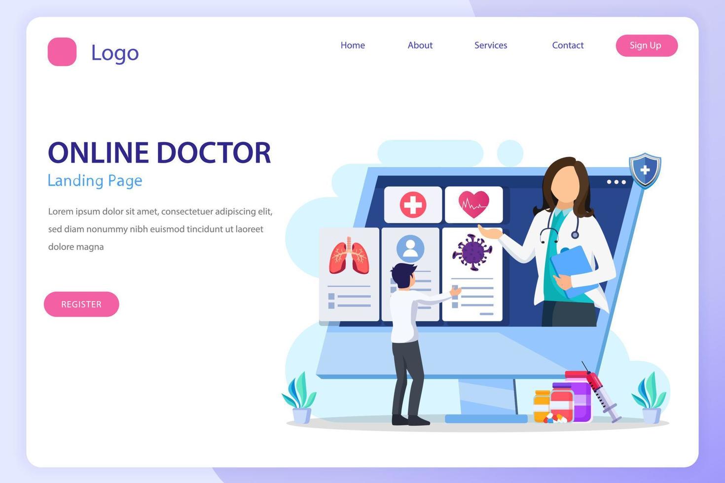 conceito de ilustração vetorial médico on-line. consulta médica online e suporte online vetor