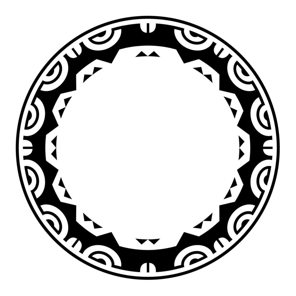 design de moldura de borda redonda geométrica maori redonda. Preto e branco vetor